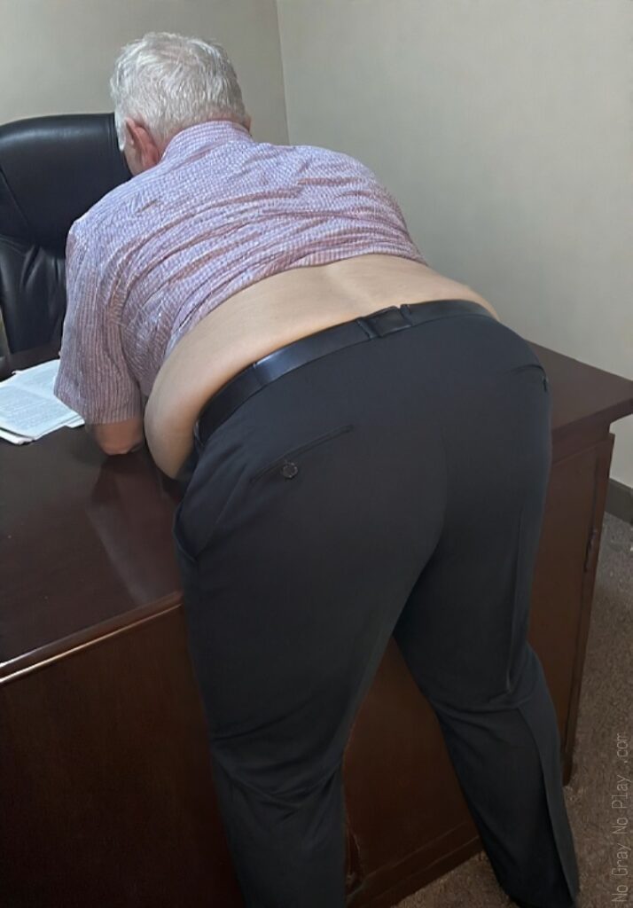 Old man naked in the office, naked grandpa, nude old man