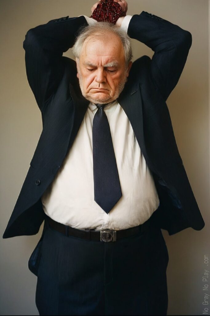Naked old man in a suit. Nude grandpa.