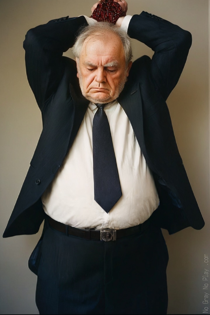 Naked old man in a suit. Nude grandpa.