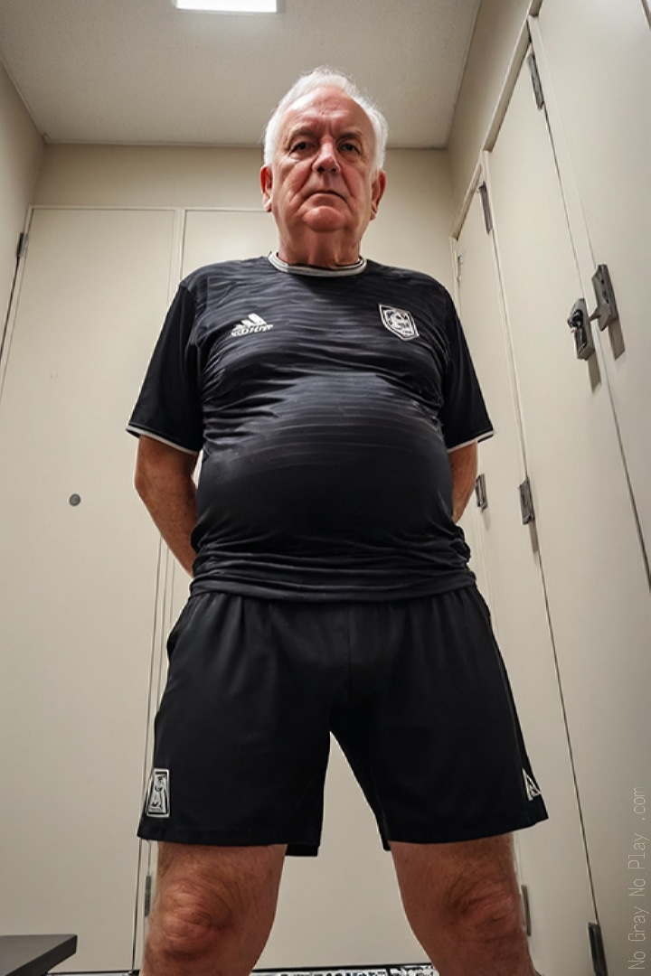 Old naked man in a dress room, nude grandpa