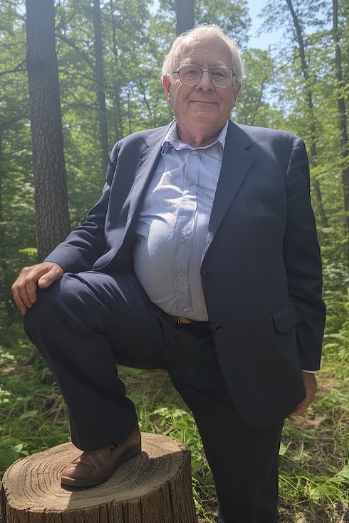 Old naked man in the woods