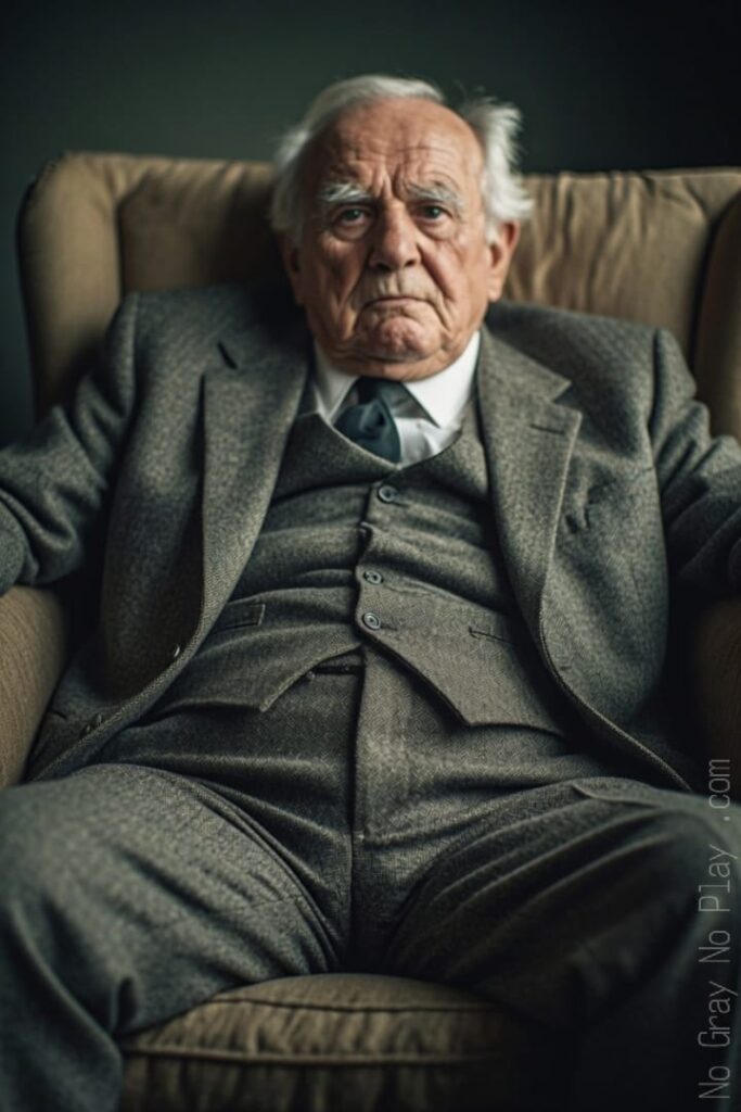 Old naked grandpa in a suit Retro grandpa