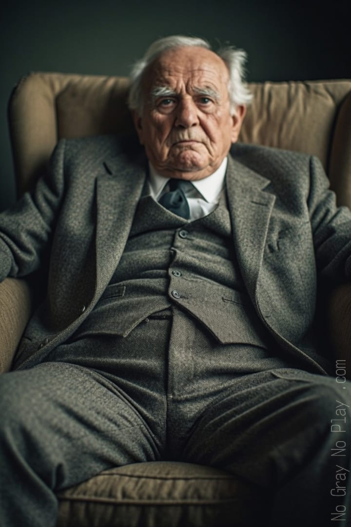 Old naked grandpa in a suit Retro grandpa