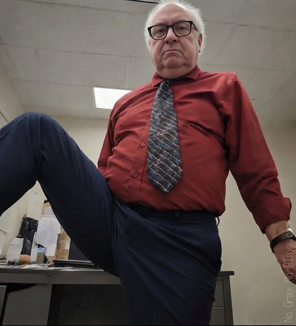 Naked grandpa, old man in a suit showing penis
