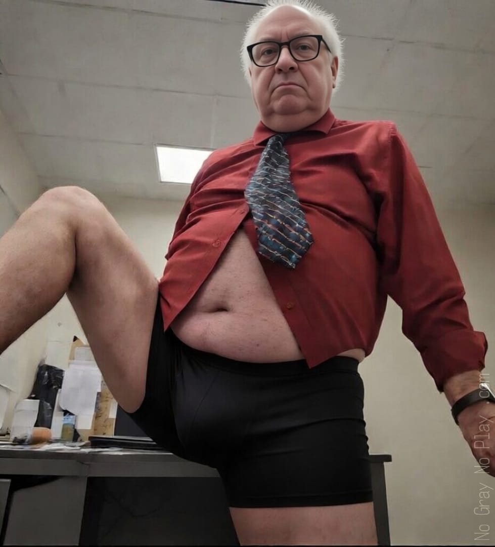 Naked grandpa, old man in a suit showing penis