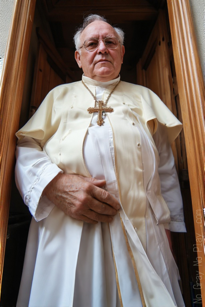Old grandpa priest shows his penis